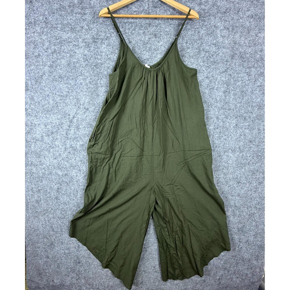 En Crème Pants - En Creme Jumpsuit Women Large Green Baggy Boho Festival Wide Leg Cropped Flowy